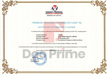 Doo Prime Vanuatu has been granted the Vanuatu VFSC license